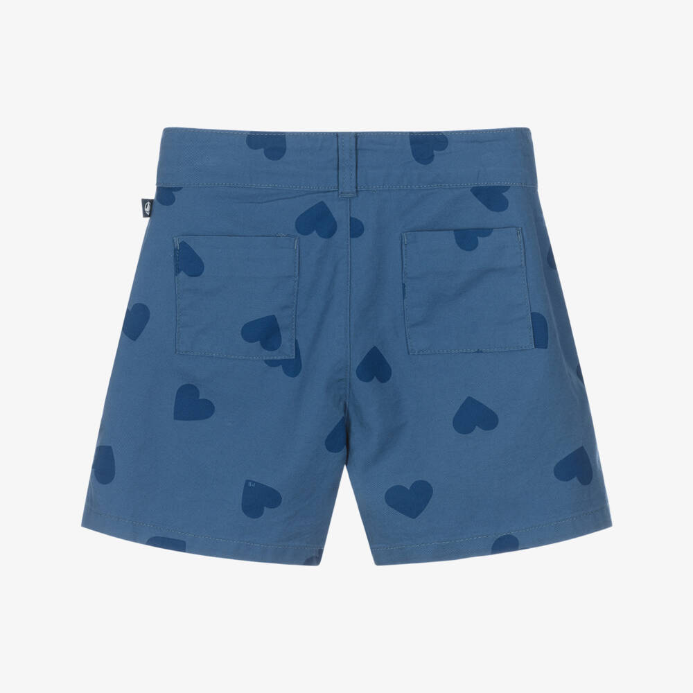 Petit Bateau-Girls Blue Heart Patterned Twill Shorts | Childrensalon Outlet