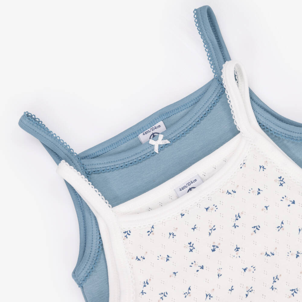 Petit Bateau-Girls Blue Ivory Floral Vests Set | Childrensalon Outlet