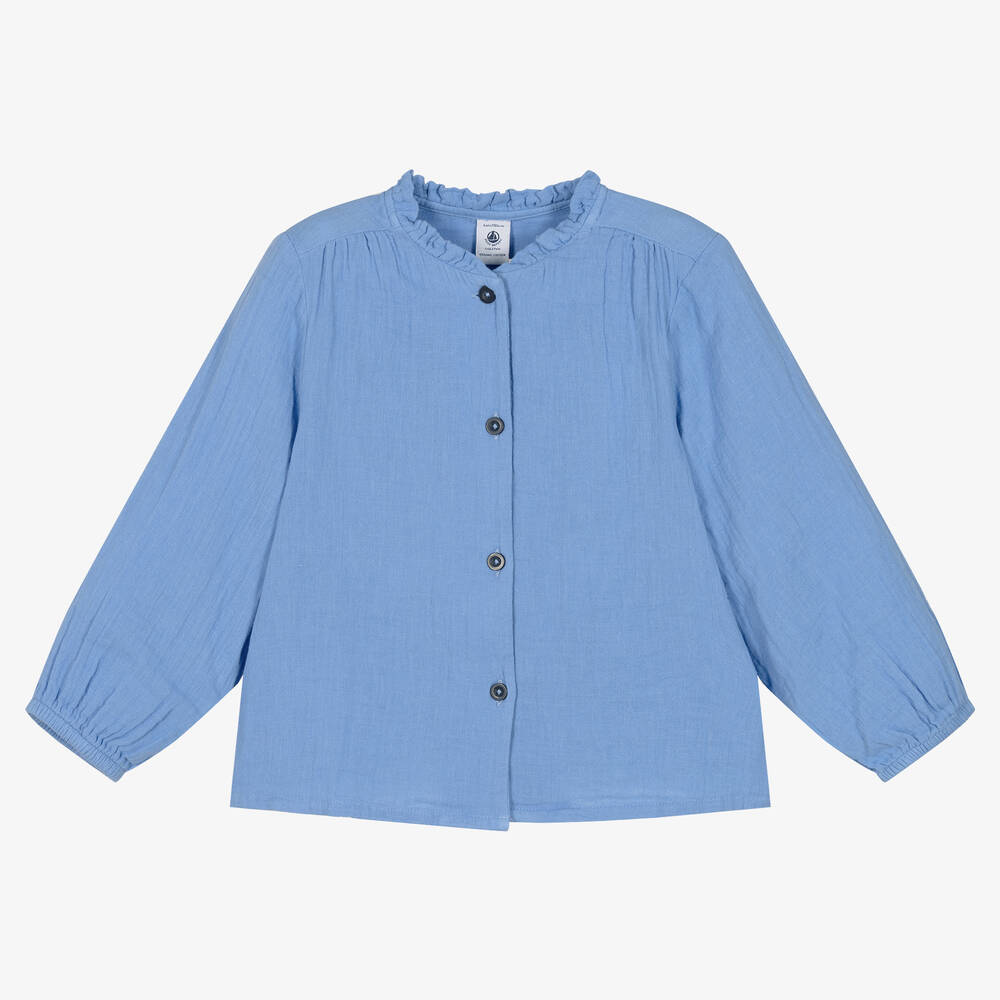 Petit Bateau - Girls Blue Organic Cheesecloth Blouse | Childrensalon