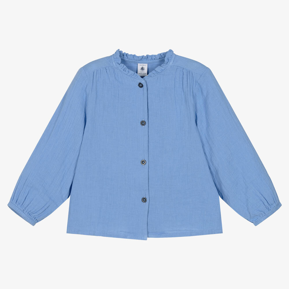 Petit Bateau - Blaue Bluse aus Bio-Käseleinen | Childrensalon