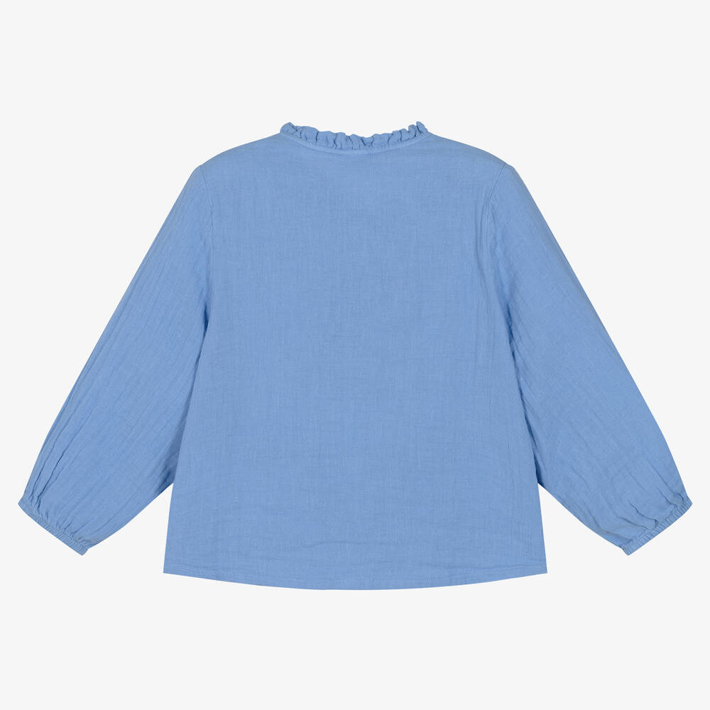 Petit Bateau-Girls Blue Organic Cheesecloth Blouse | Childrensalon Outlet