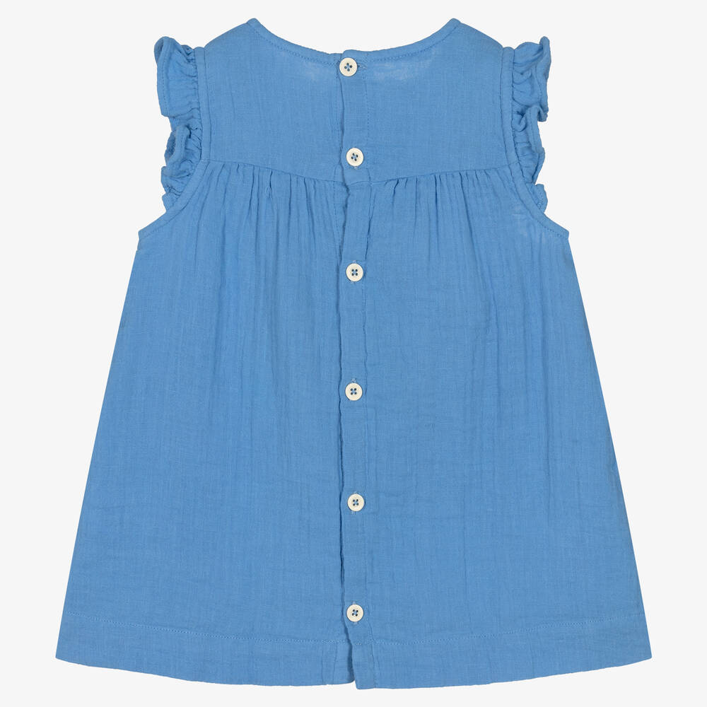 Petit Bateau-Голубое платье из марлевого хлопка | Childrensalon Outlet