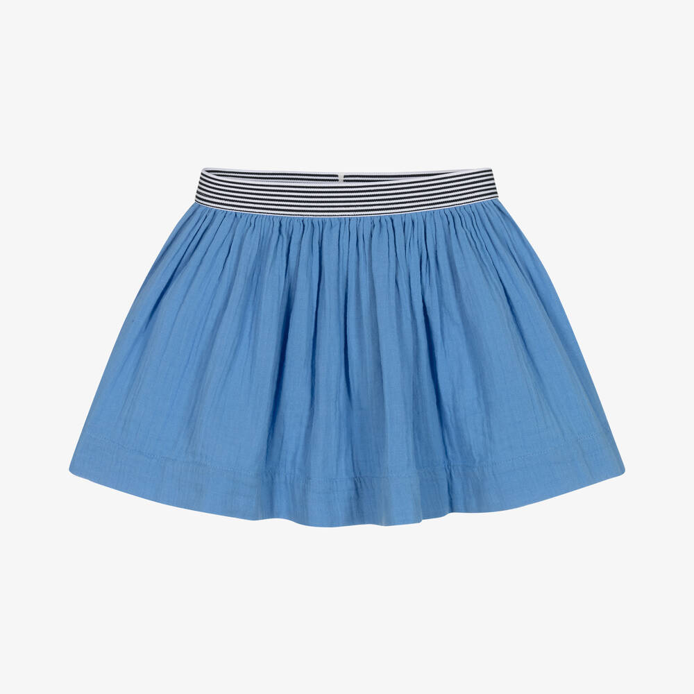 Petit Bateau - Jupe bleue en étamine bio fille | Childrensalon