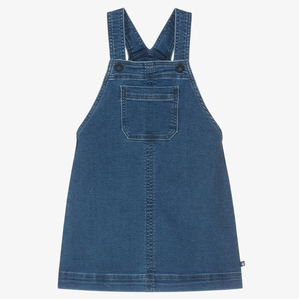 Petit Bateau - Girls Blue Organic Cotton Dungaree Dress | Childrensalon