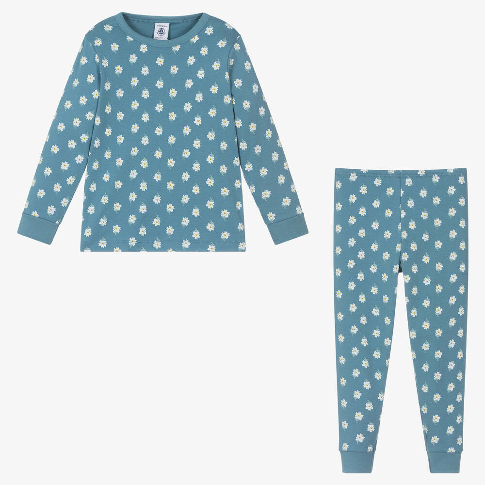 Petit Bateau-Голубая пижама из органического хлопка в цветочек | Childrensalon Outlet