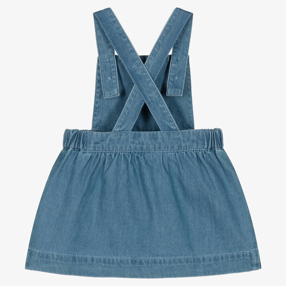 Petit Bateau-Girls Blue Organic Denim Pinafore Dress | Childrensalon Outlet