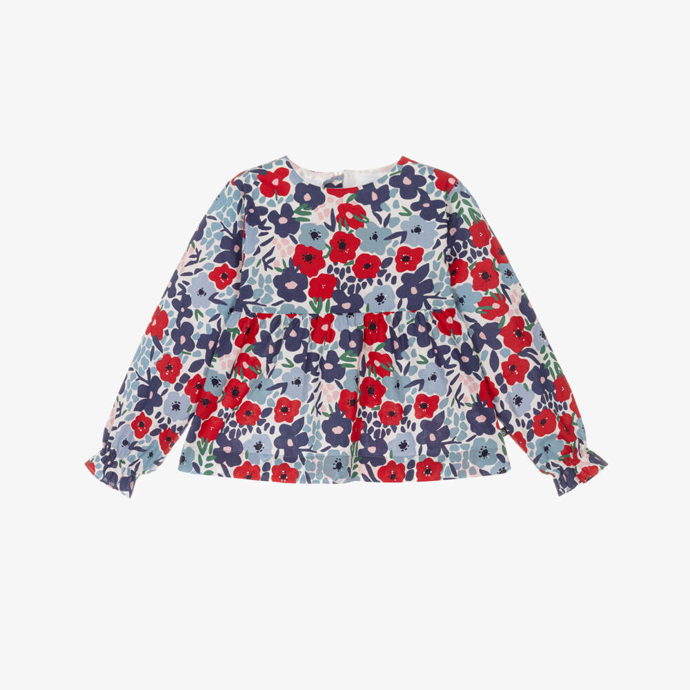 Petit Bateau-Синяя и красная блузка с цветочным узором для девочек | Childrensalon Outlet