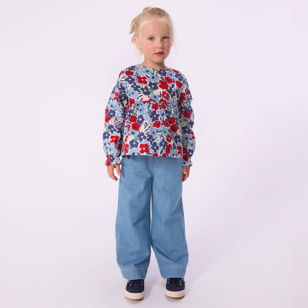 Petit Bateau-Синяя и красная блузка с цветочным узором для девочек | Childrensalon Outlet