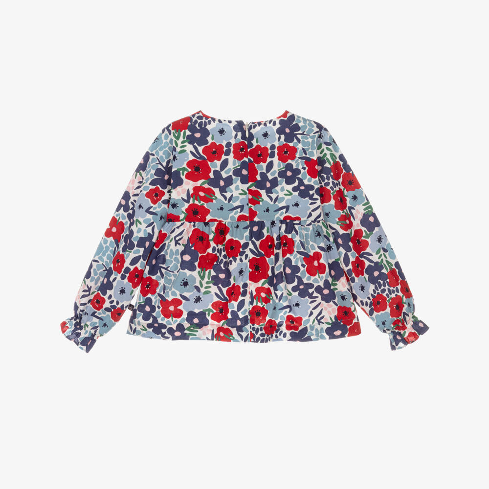 Petit Bateau-Синяя и красная блузка с цветочным узором для девочек | Childrensalon Outlet