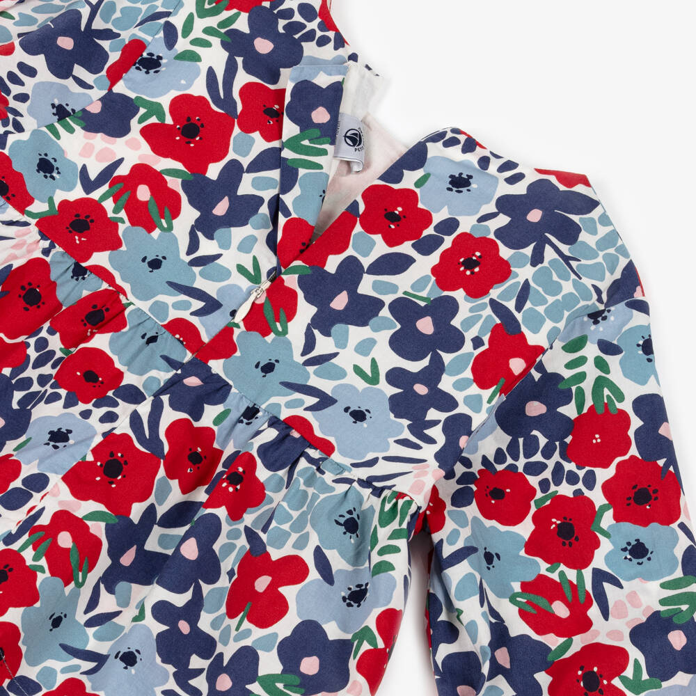 Petit Bateau-Синяя и красная блузка с цветочным узором для девочек | Childrensalon Outlet