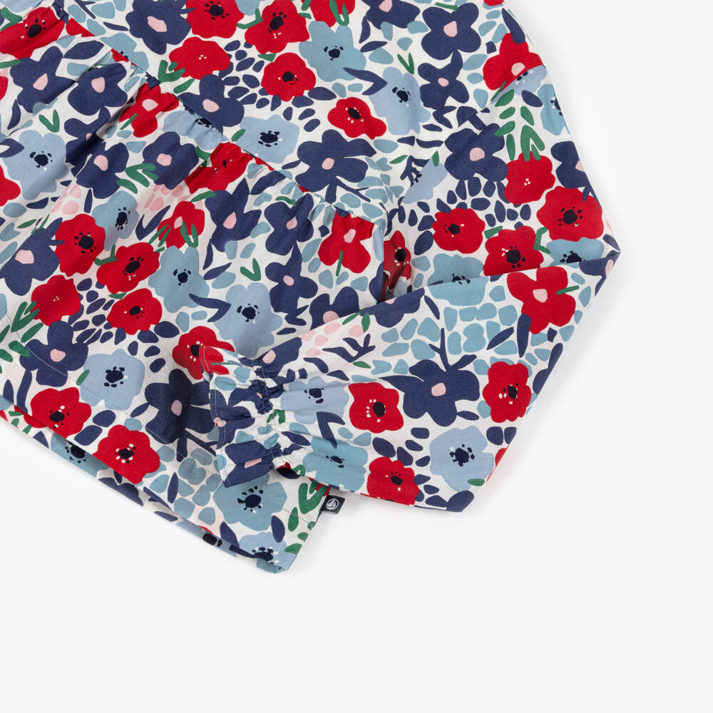 Petit Bateau-Синяя и красная блузка с цветочным узором для девочек | Childrensalon Outlet