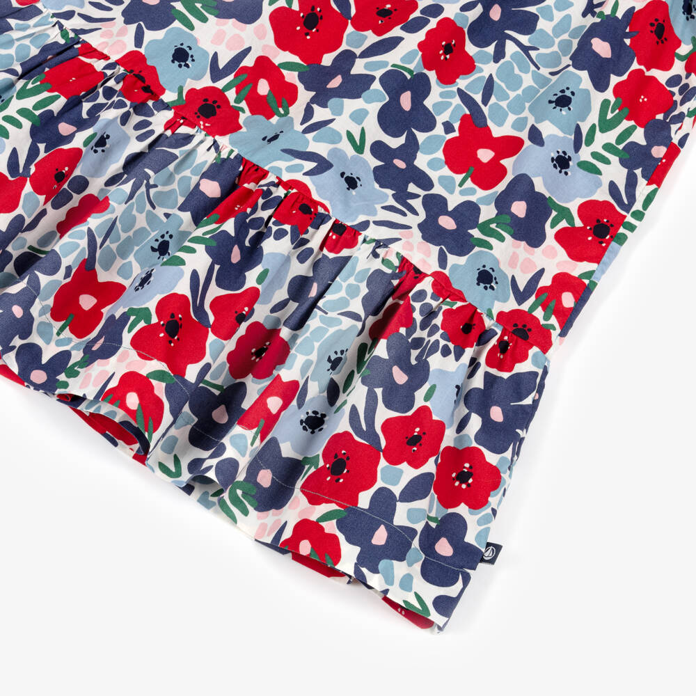 Petit Bateau-Girls Blue & Red Floral Print Cotton Dress | Childrensalon Outlet