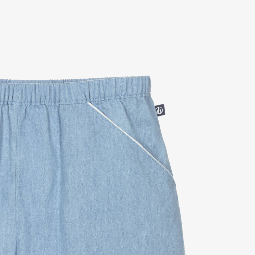 Petit Bateau-Шорты для девочек синие с сердечками из шамбре | Childrensalon Outlet