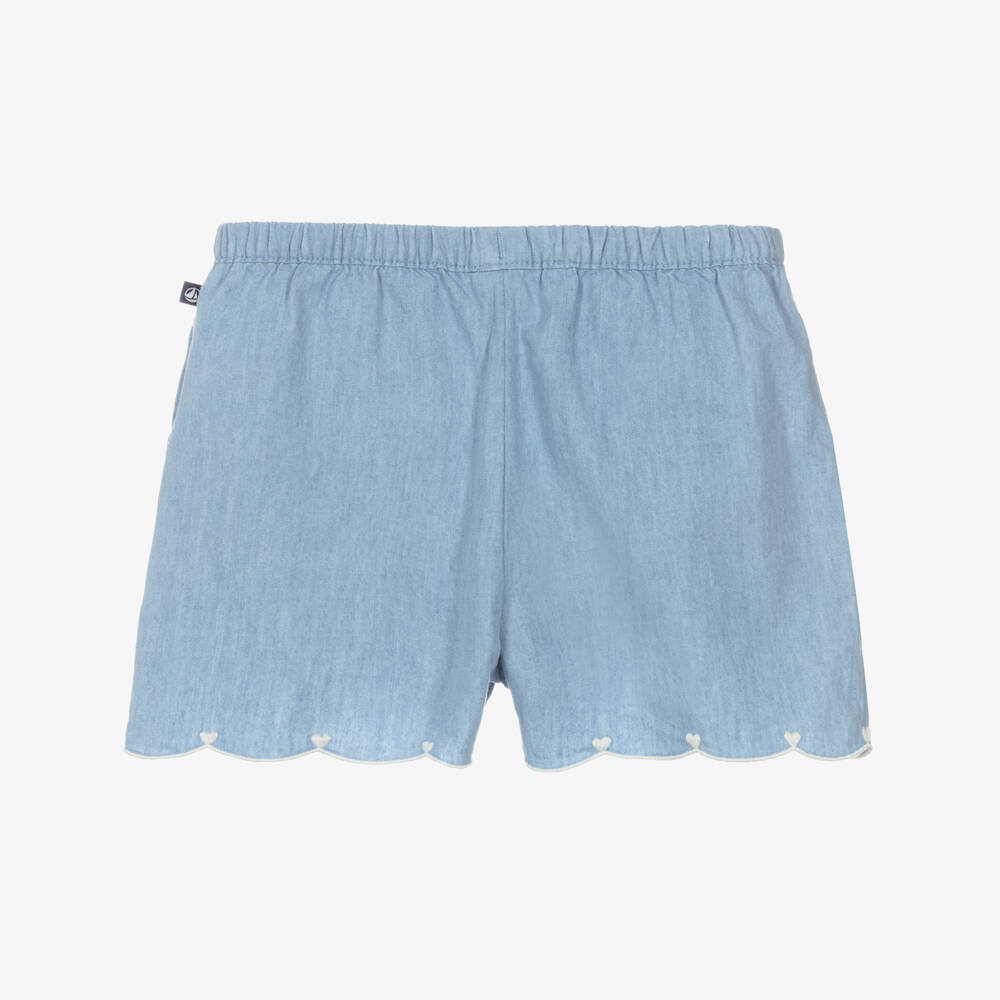 Petit Bateau-Шорты для девочек синие с сердечками из шамбре | Childrensalon Outlet
