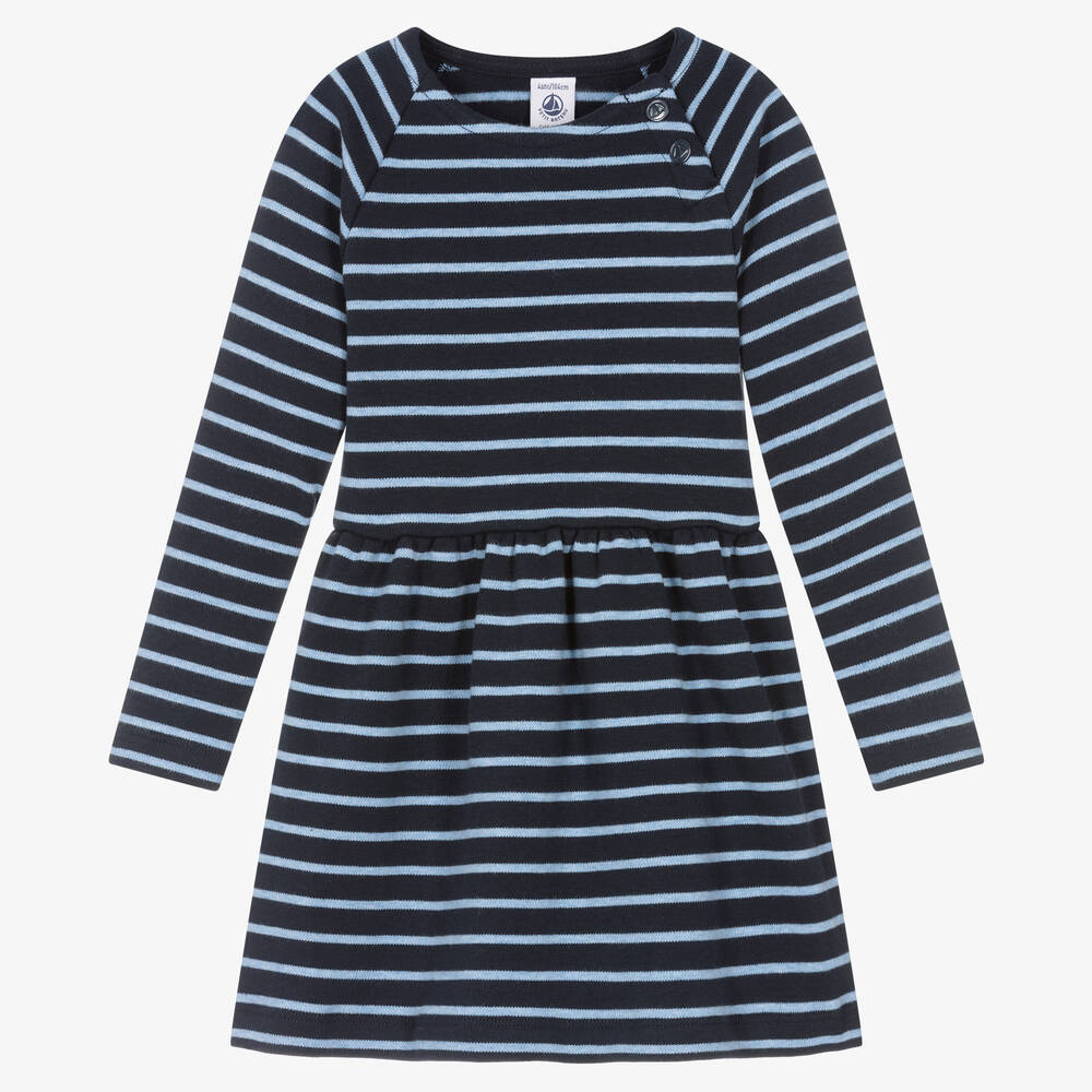 Petit Bateau - Blau gestreiftes Baumwollkleid (M) | Childrensalon