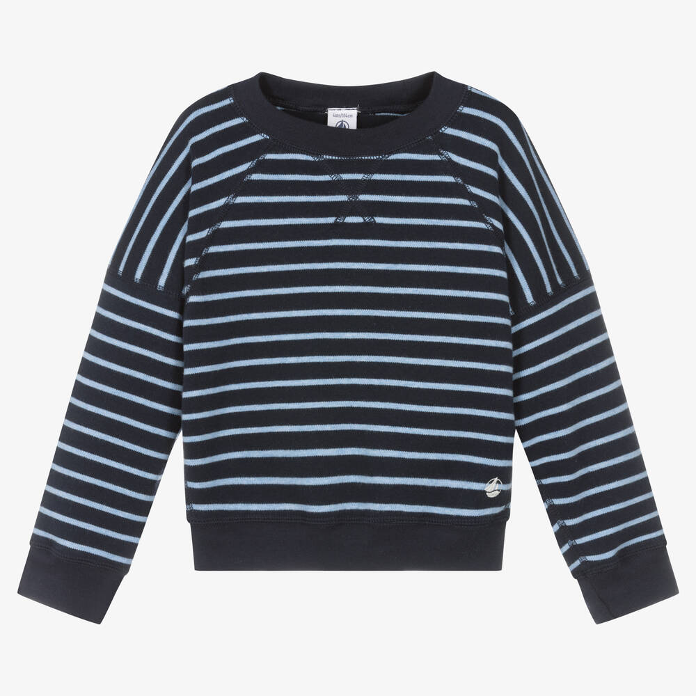 Petit Bateau - Girls Blue Striped Sweatshirt | Childrensalon