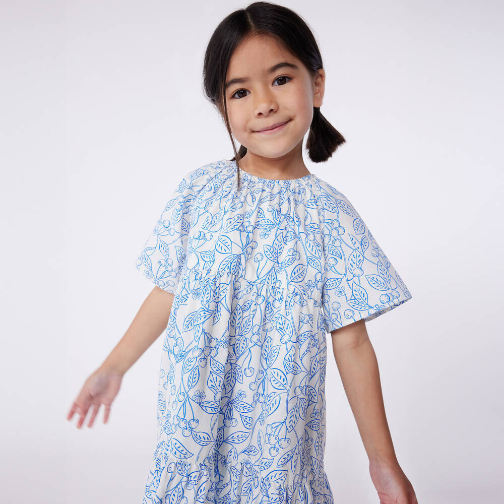 Petit Bateau-Girls Blue & White Cherry Print Dress | Childrensalon Outlet