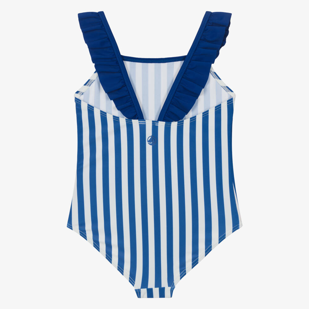Petit Bateau-Girls Blue & White Stripe Swimsuit | Childrensalon Outlet