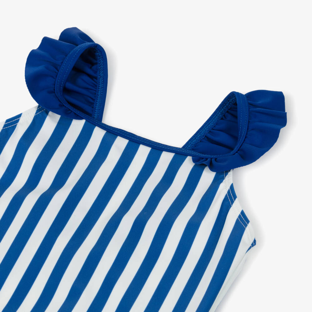 Petit Bateau-Girls Blue & White Stripe Swimsuit | Childrensalon Outlet