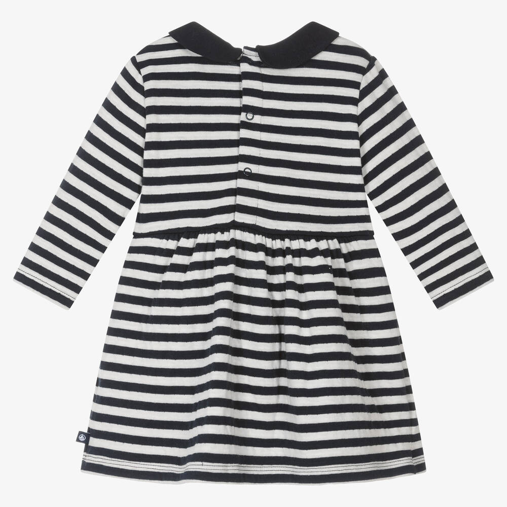 Petit Bateau-Girls Blue & White Striped Cotton Dress | Childrensalon Outlet