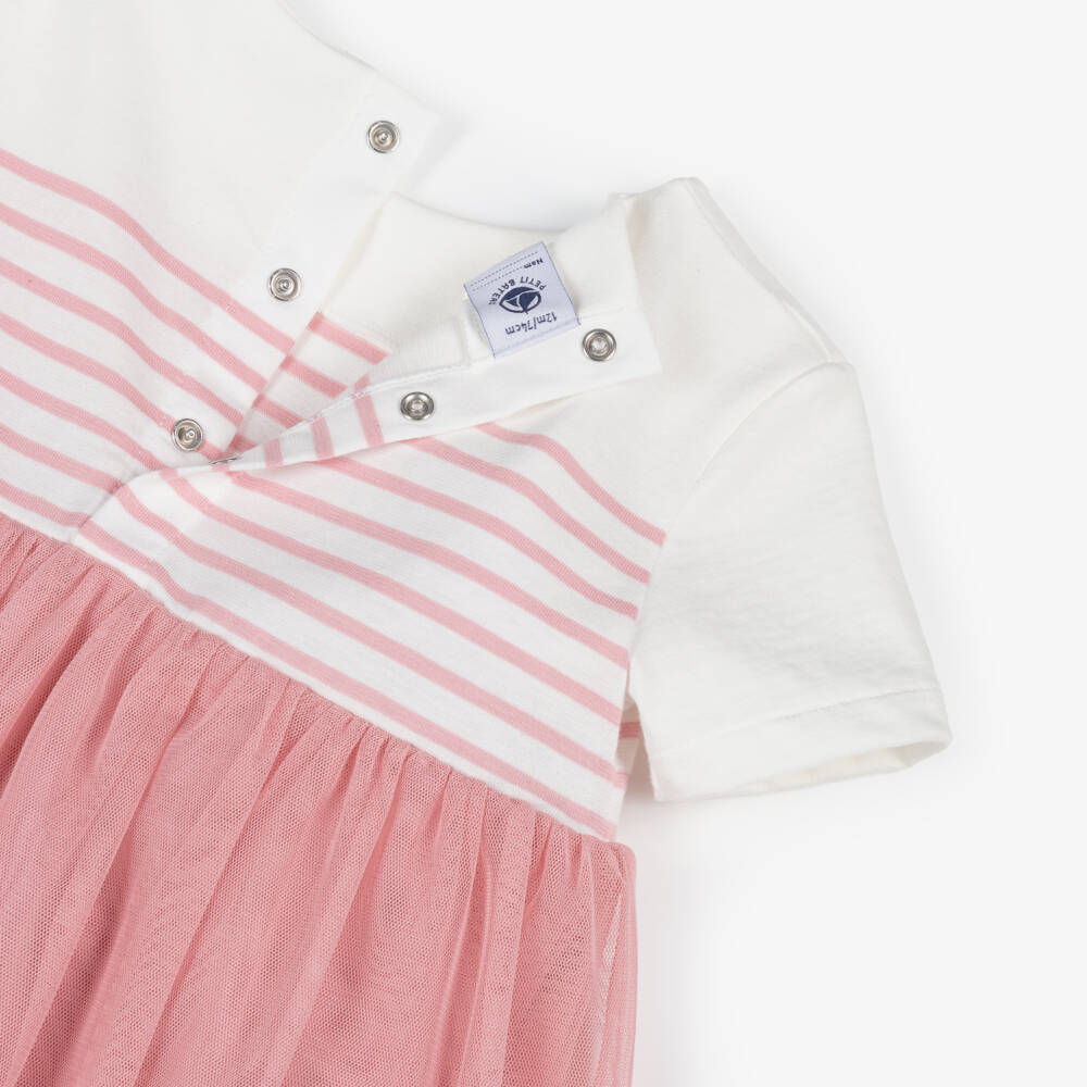 Petit Bateau-فستان بناتي وردي من الجيرسيه والتول | Childrensalon Outlet