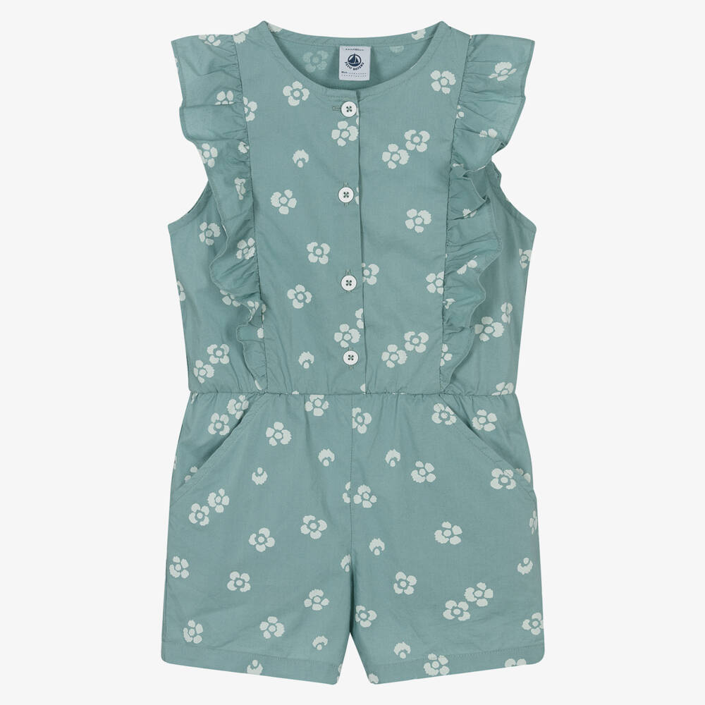 Petit Bateau-Girls Breezy Green Floral Romper | Childrensalon Outlet