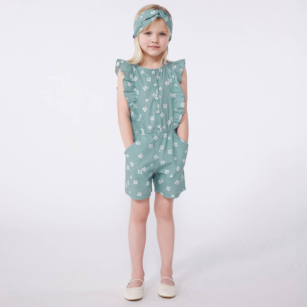 Petit Bateau-Легкий зеленый цветочный ромпер для девочек | Childrensalon Outlet