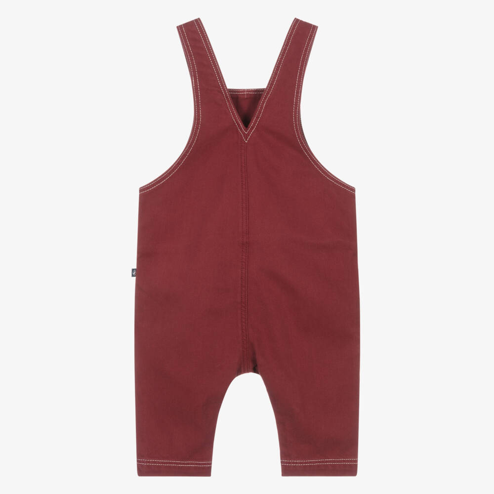 Petit Bateau-Girls Burgundy Red Denim Dungarees | Childrensalon Outlet