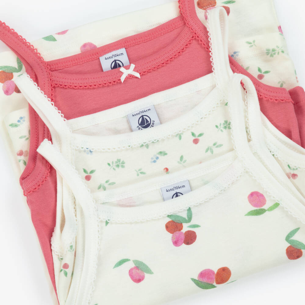Petit Bateau-Girls Cherry Blossom Cotton Trio Vests | Childrensalon Outlet