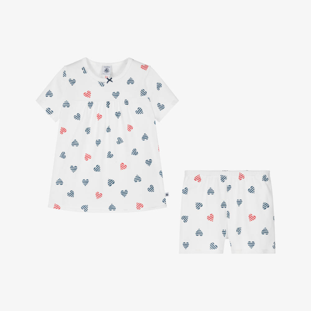 Petit Bateau-ملابس نوم كلاسيكية بيضاء للبنات مزينة بقلوب | Childrensalon Outlet