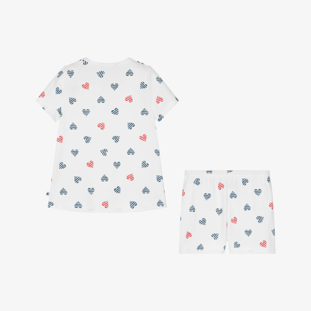 Petit Bateau-ملابس نوم كلاسيكية بيضاء للبنات مزينة بقلوب | Childrensalon Outlet
