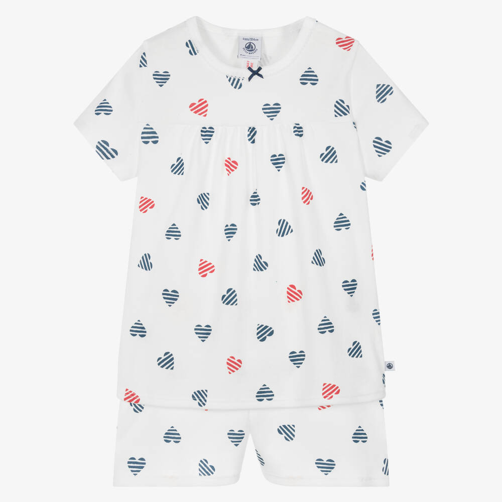 Petit Bateau-Girls Classic White Heart Nightwear | Childrensalon Outlet