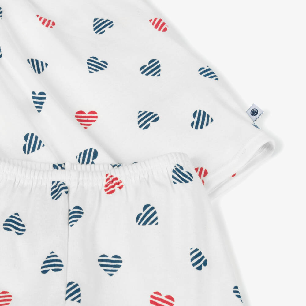 Petit Bateau-ملابس نوم كلاسيكية بيضاء للبنات مزينة بقلوب | Childrensalon Outlet