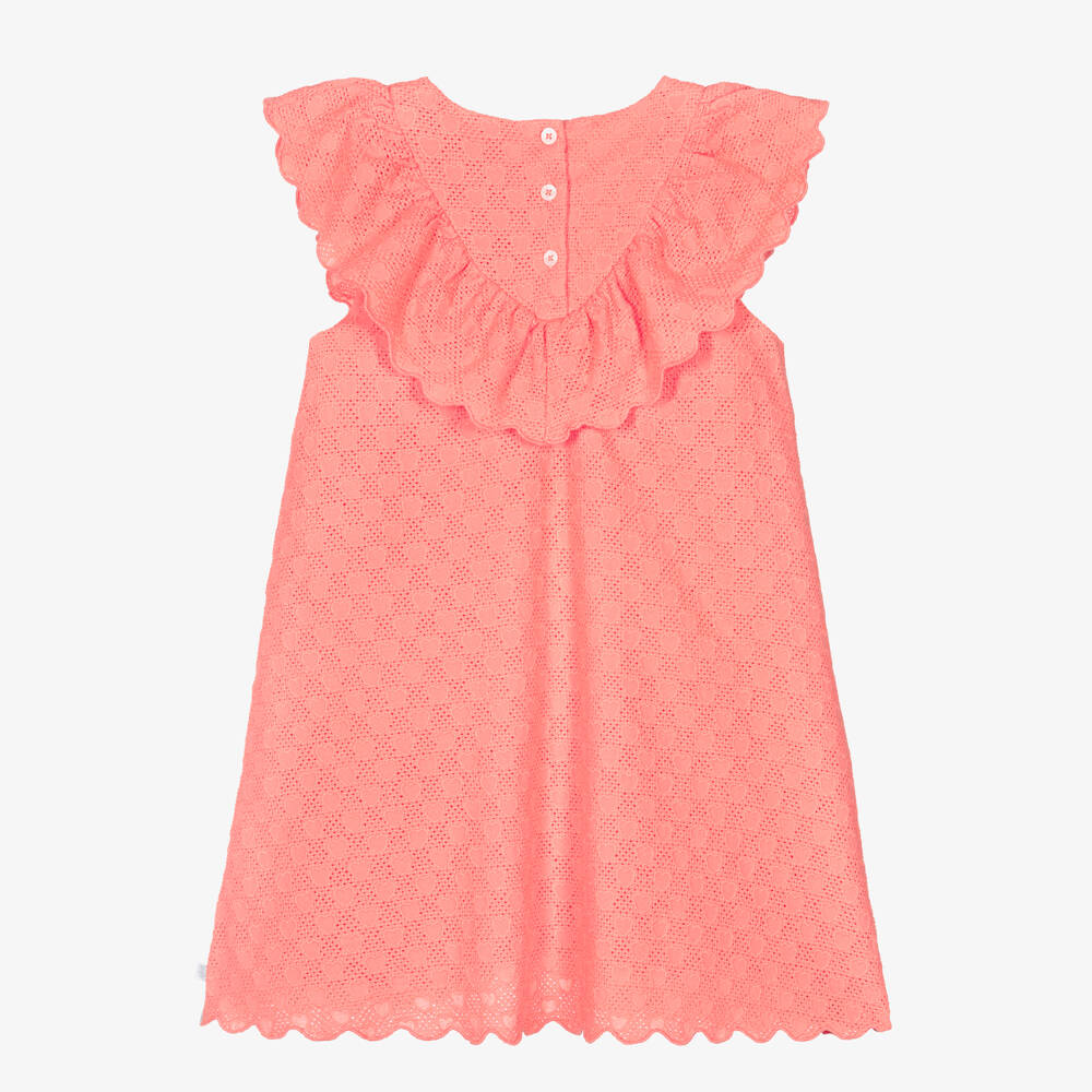 Petit Bateau-Girls Coral Pink Cross Stich & Hearts Cotton Dress | Childrensalon Outlet