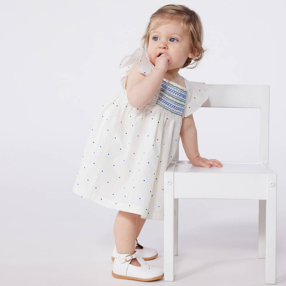 Petit Bateau-Girls Cotton Dress with Blue Spots | Childrensalon Outlet
