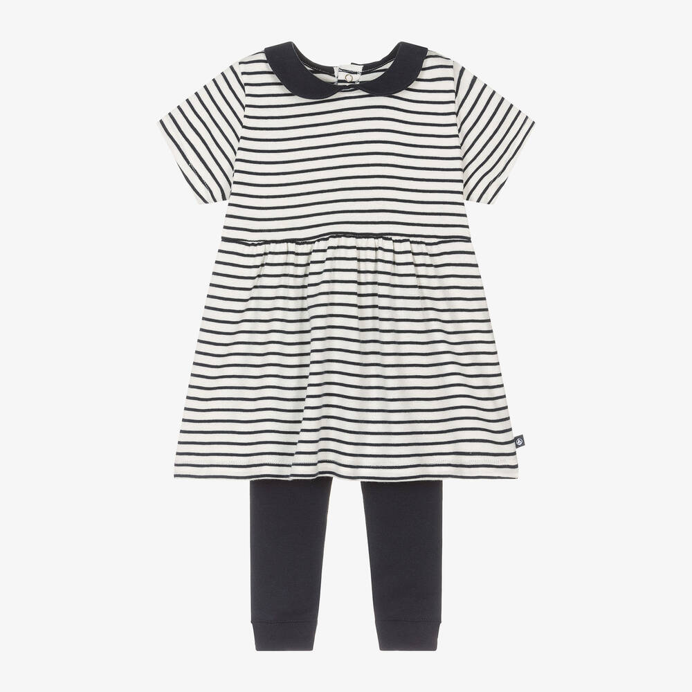Petit Bateau-Girls Cotton Navy Blue Leggings Set | Childrensalon Outlet
