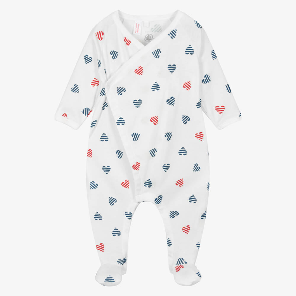 Petit Bateau-Girls Cozy Ivory Heart Romper | Childrensalon Outlet