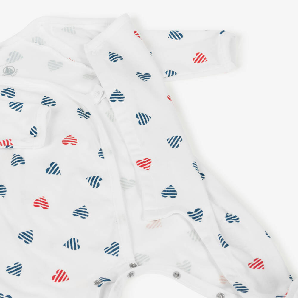 Petit Bateau-Girls Cozy Ivory Heart Romper | Childrensalon Outlet