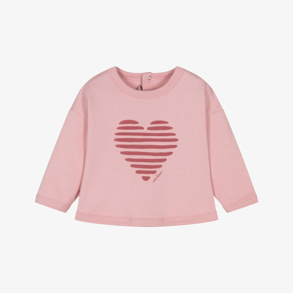 Petit Bateau-Уютный розовый топ с сердцем для девочек | Childrensalon Outlet