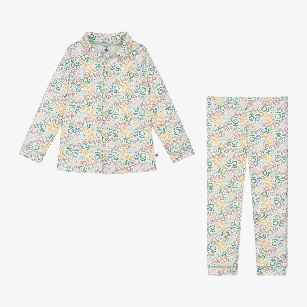 بتي باتو-بيجاما بطبعة ورود قطن عضوي لون عاجي | Childrensalon Outlet