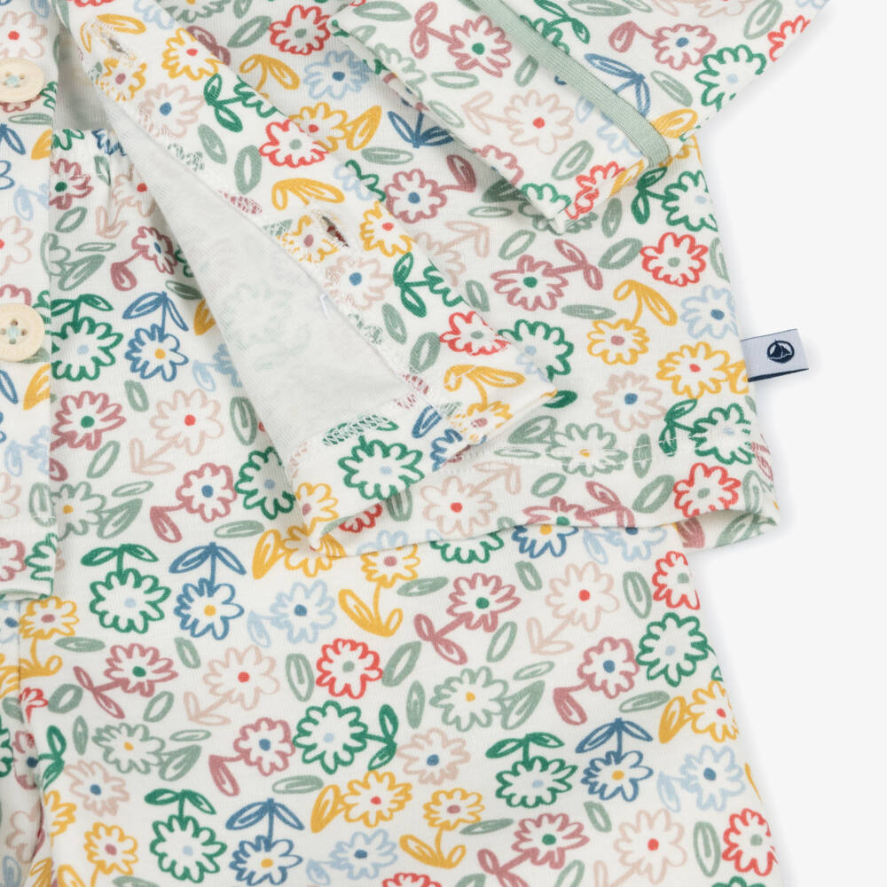 بتي باتو-بيجاما بطبعة ورود قطن عضوي لون عاجي | Childrensalon Outlet