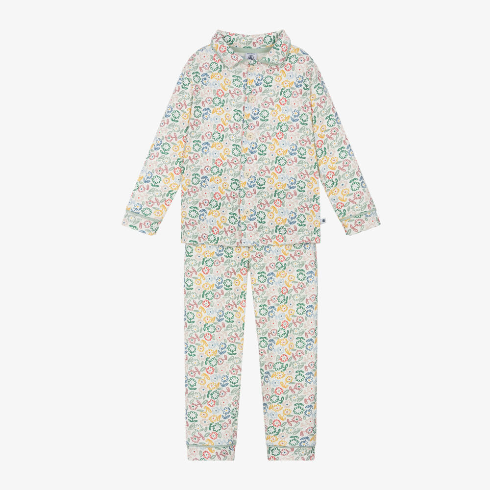 Petit Bateau-بيجاما بطبعة ورود قطن عضوي لون عاجي | Childrensalon Outlet