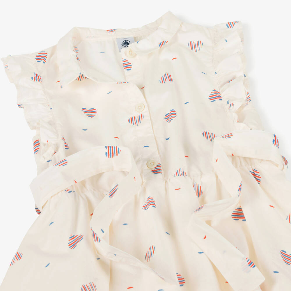 Petit Bateau-Girls Cream Heart Patterned Cotton Dress | Childrensalon Outlet