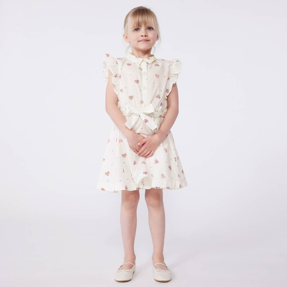 Petit Bateau-Girls Cream Heart Patterned Cotton Dress | Childrensalon Outlet