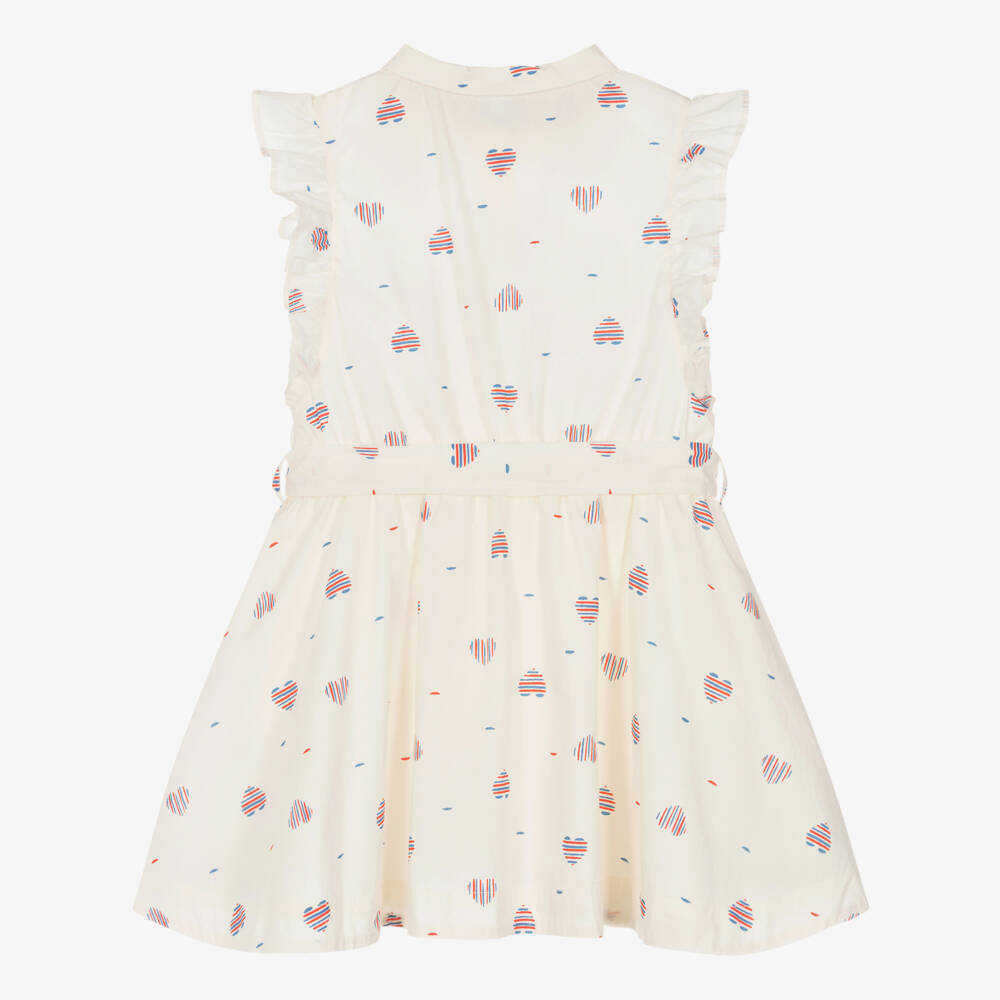 Petit Bateau-Girls Cream Heart Patterned Cotton Dress | Childrensalon Outlet