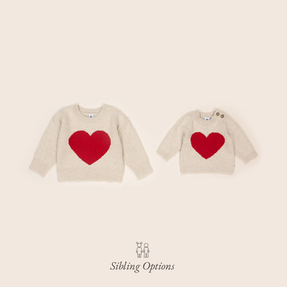 Petit Bateau-Girls Cream Heart Wool Sweater | Childrensalon Outlet