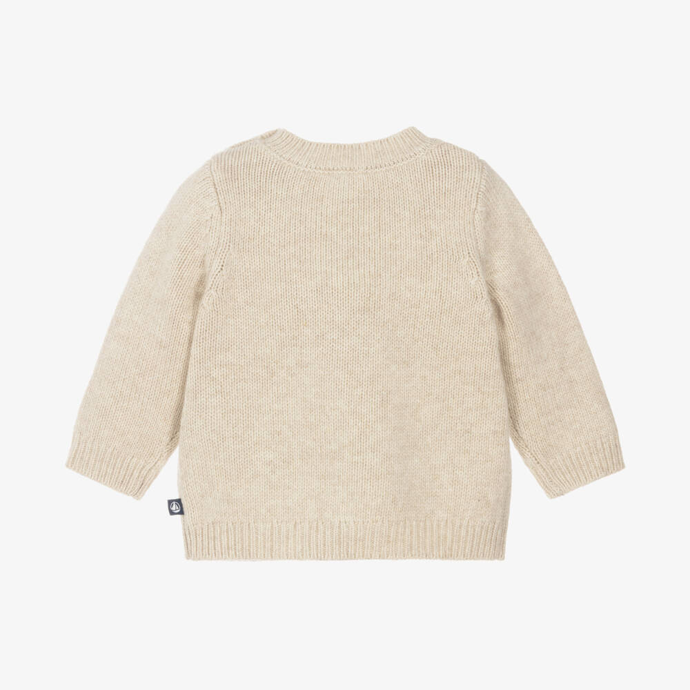 Petit Bateau-Girls Cream Heart Wool Sweater | Childrensalon Outlet