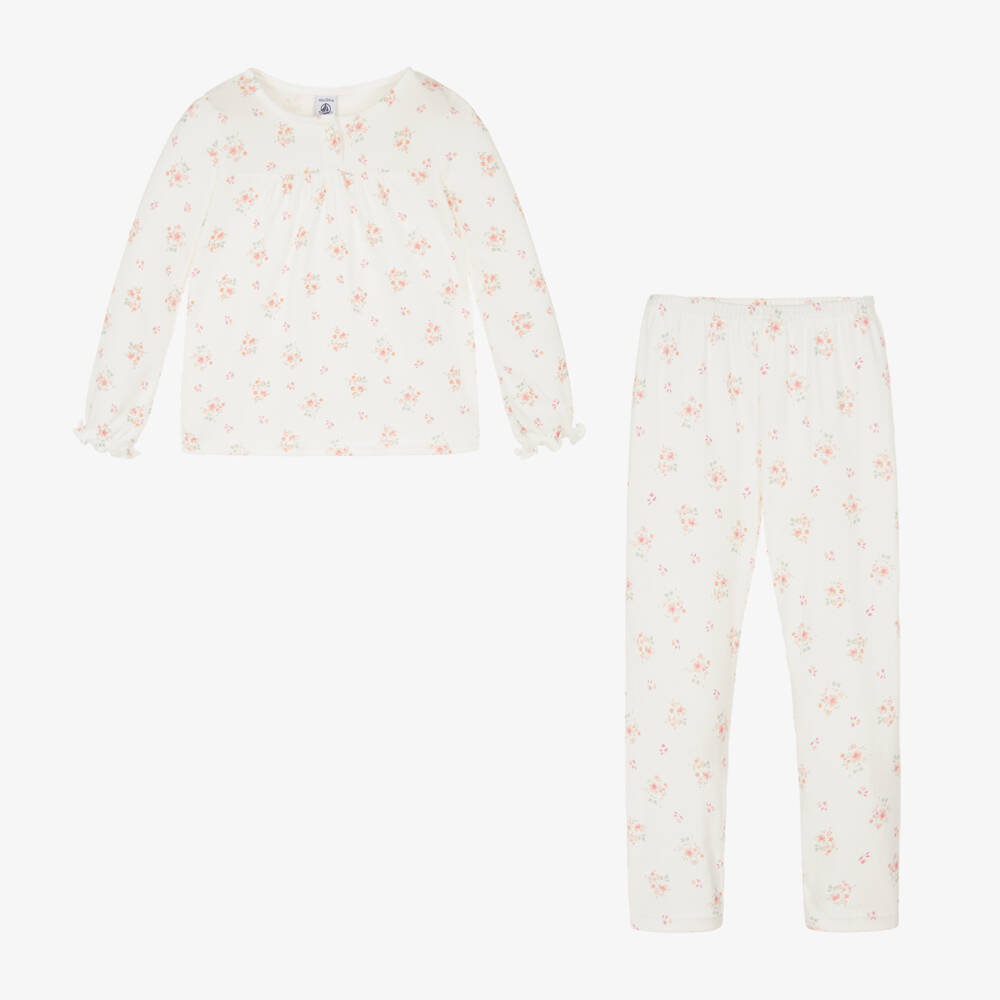 Petit Bateau-Girls Creamy Floral Organic Sleepwear | Childrensalon Outlet