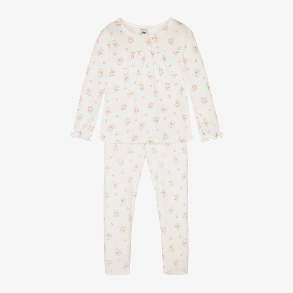 Petit Bateau-Girls Creamy Floral Organic Sleepwear | Childrensalon Outlet