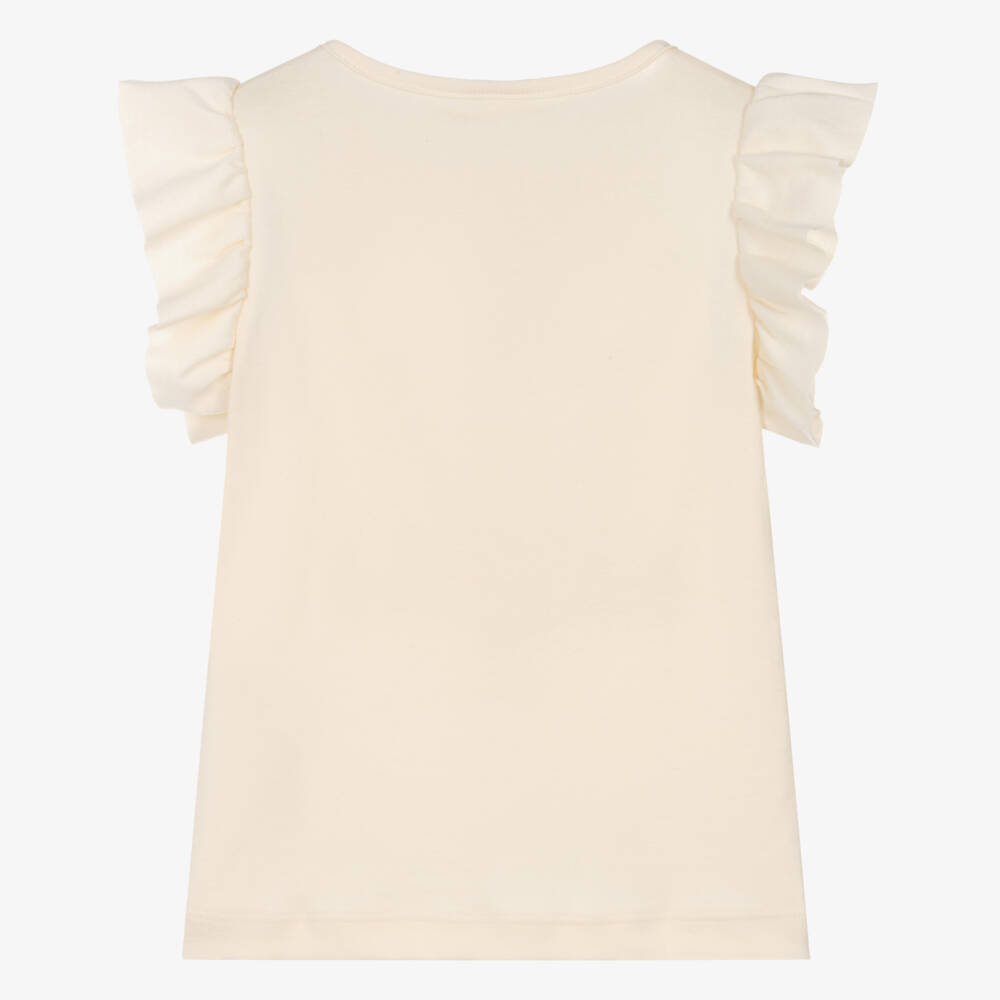 Petit Bateau-تيشيرت كريمي مزين بالكشكش للبنات | Childrensalon Outlet